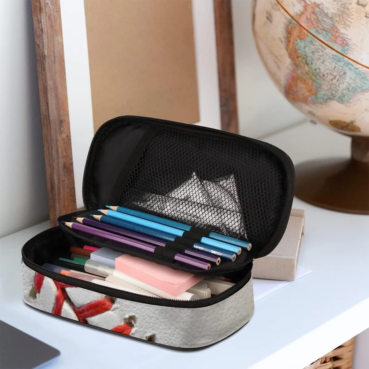 Baseball Print Big Capacity Pencil Pen Case Sport Large Pencil Pouch with Zipper Compartments Pencil Bag for Boys Girls Adults Student Office School Supplies