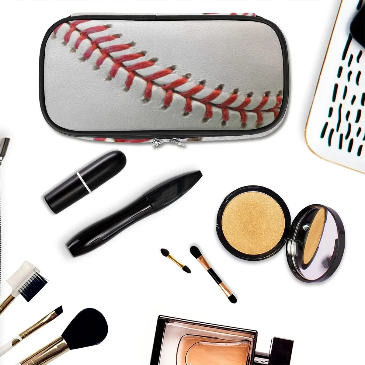Baseball Print Big Capacity Pencil Pen Case Sport Large Pencil Pouch with Zipper Compartments Pencil Bag for Boys Girls Adults Student Office School Supplies