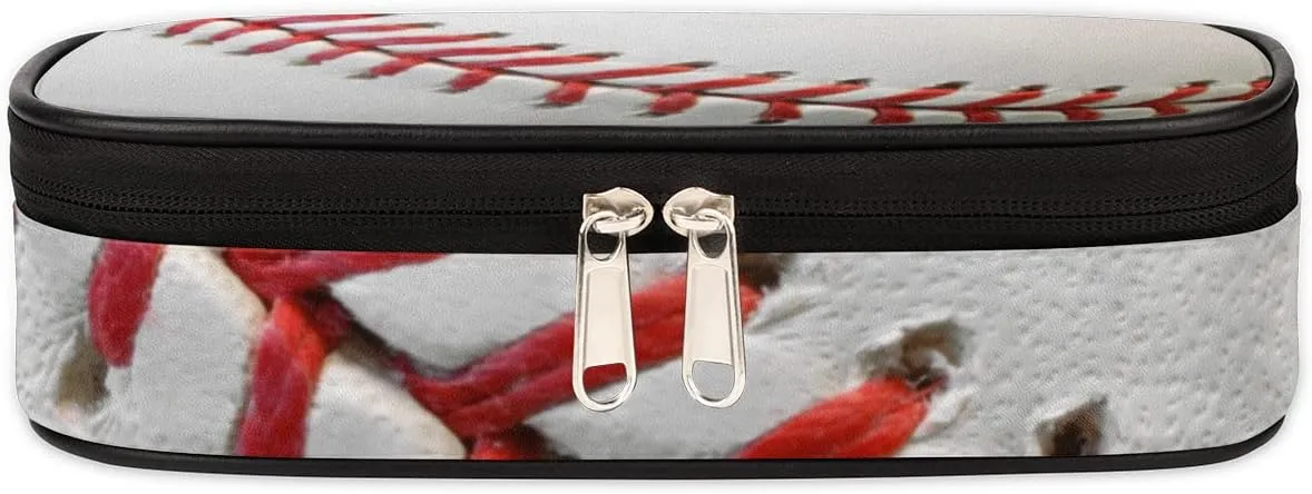 Baseball Print Big Capacity Pencil Pen Case Sport Large Pencil Pouch with Zipper Compartments Pencil Bag for Boys Girls Adults Student Office School Supplies