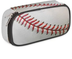 Baseball Print Big Capacity Pencil Pen Case Sport Large Pencil Pouch with Zipper Compartments Pencil Bag for Boys Girls Adults Student Office School Supplies