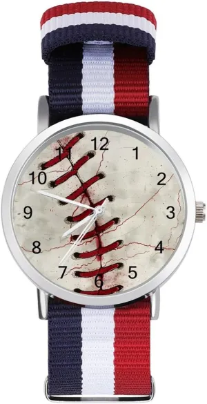 Baseball Stitches Unisex Watch Lightweight Breathable Woven Nylon Wrist Strap Watch with Metal Buckle