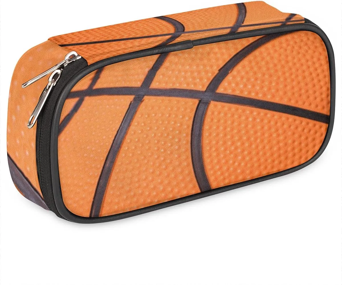 Basketball Big Capacity Pencil Pen Case Basketball Sport Large Pencil Pouch with Zipper Compartments Pencil Bag for Boys Girls Adults Student Office School Supplies
