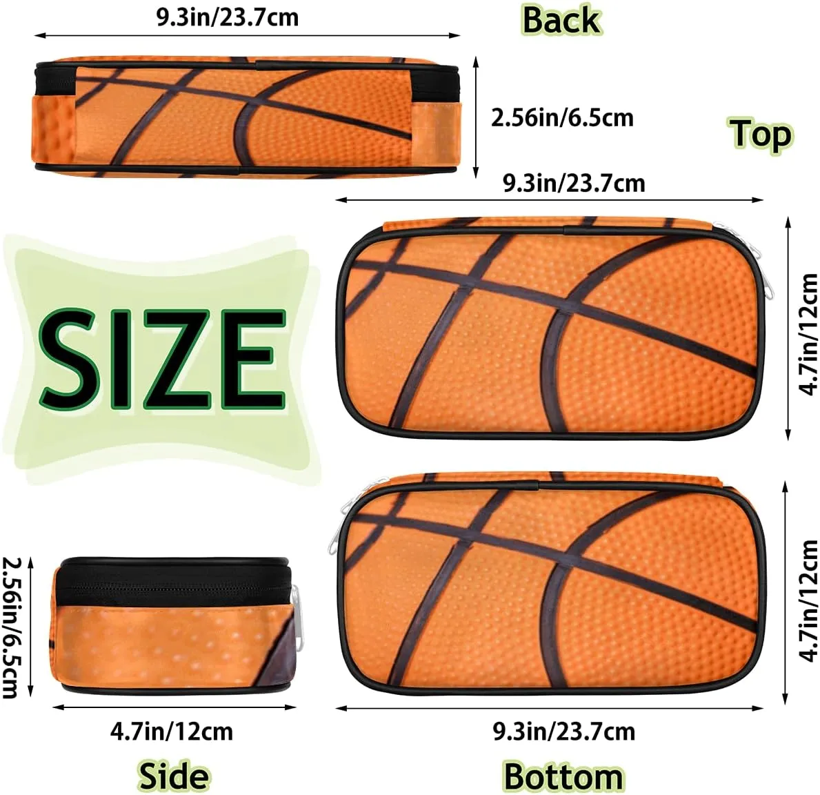 Basketball Big Capacity Pencil Pen Case Basketball Sport Large Pencil Pouch with Zipper Compartments Pencil Bag for Boys Girls Adults Student Office School Supplies