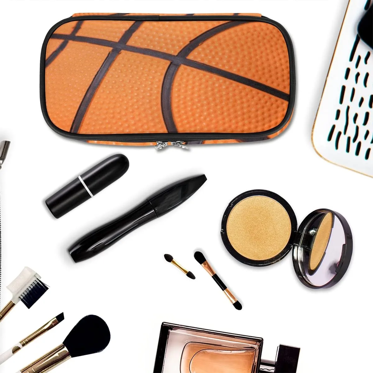 Basketball Big Capacity Pencil Pen Case Basketball Sport Large Pencil Pouch with Zipper Compartments Pencil Bag for Boys Girls Adults Student Office School Supplies