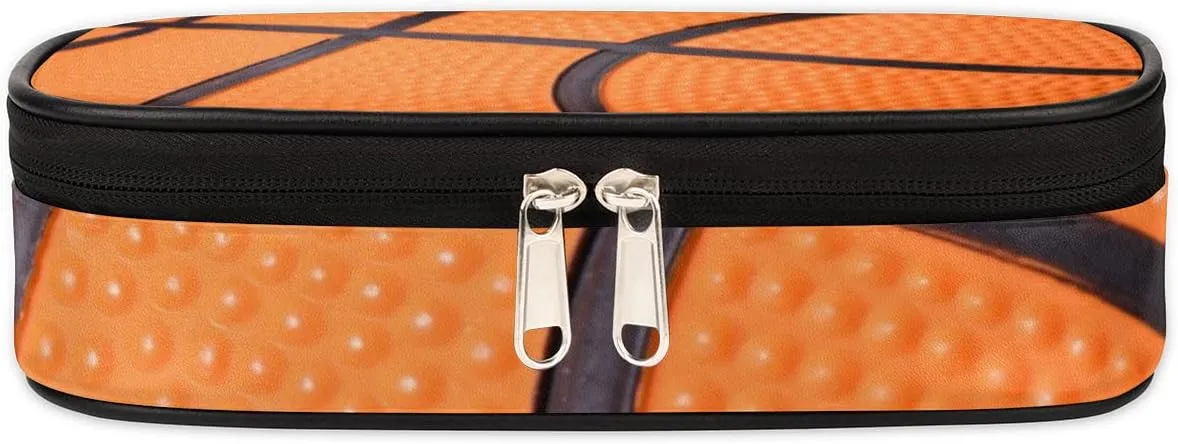 Basketball Big Capacity Pencil Pen Case Basketball Sport Large Pencil Pouch with Zipper Compartments Pencil Bag for Boys Girls Adults Student Office School Supplies