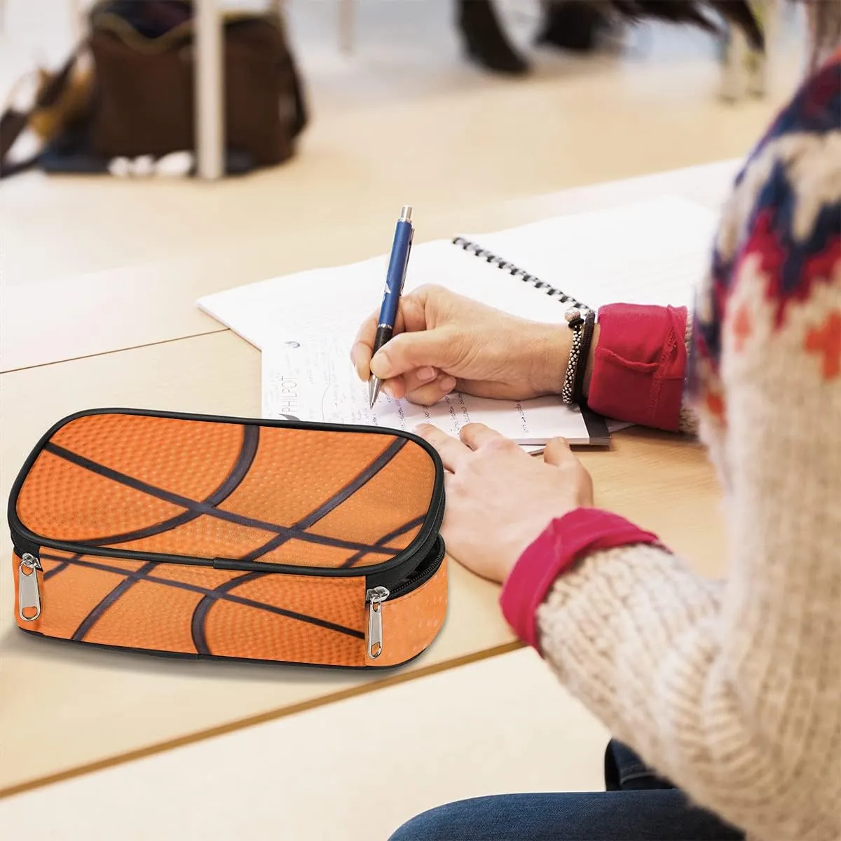 Basketball Big Capacity Pencil Pen Case Basketball Sport Large Pencil Pouch with Zipper Compartments Pencil Bag for Boys Girls Adults Student Office School Supplies