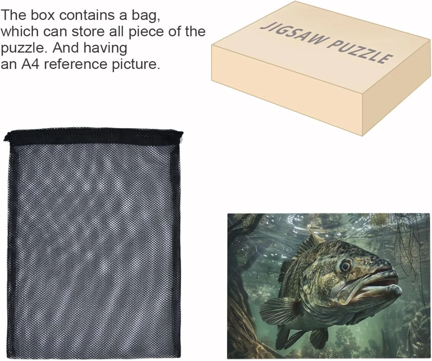 Bass Fish Jigsaw Puzzle 500 Piece Jigsaw Puzzle for Adults, Challenging Puzzle Perfect for Game Nights, Finished Puzzle Size is 29.5x19.7 in