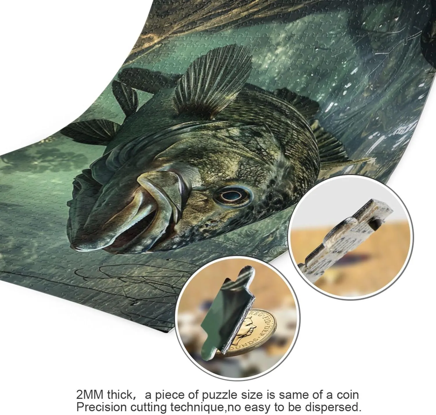 Bass Fish Jigsaw Puzzle 500 Piece Jigsaw Puzzle for Adults, Challenging Puzzle Perfect for Game Nights, Finished Puzzle Size is 29.5x19.7 in