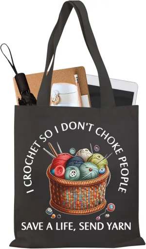 BDPWSS Crochet Gift - Knitting Gift I Crochet So I Don't Choke People Save A Life Send Yarn Tote Bag