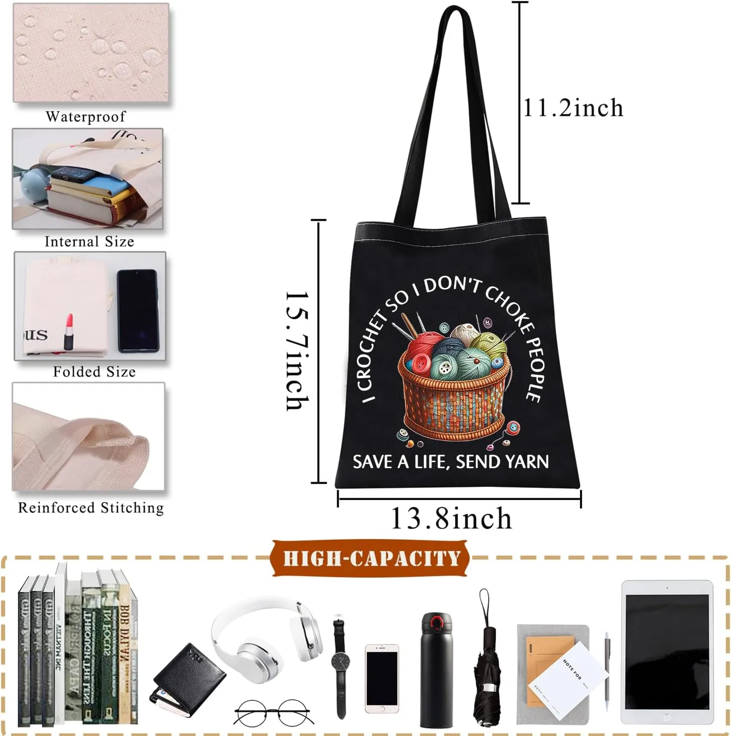 BDPWSS Crochet Gift - Knitting Gift I Crochet So I Don't Choke People Save A Life Send Yarn Tote Bag