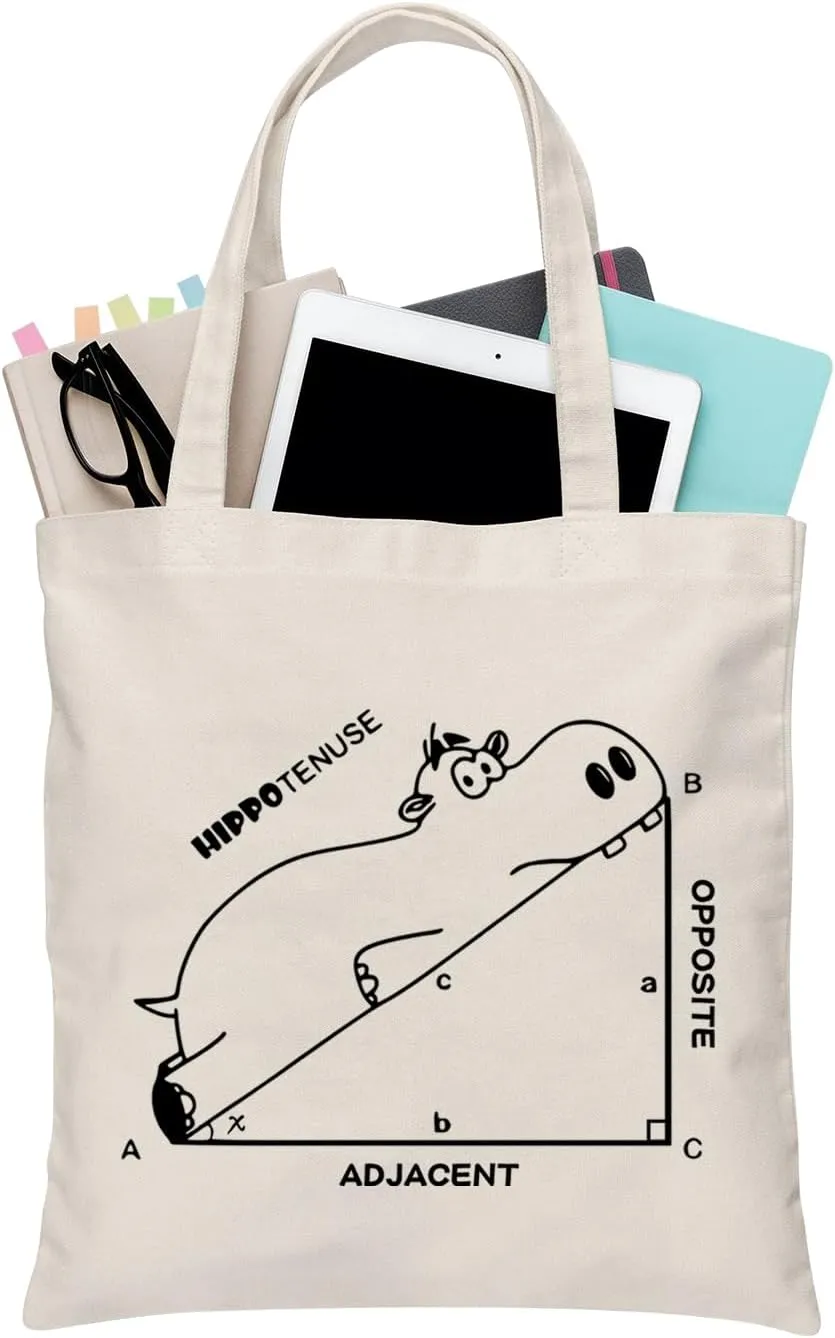 BDPWSS Hippo Tote Bag Hippo Lover Gift Hippopotamus Gift Hippopotamus Geometry Funny Math Lover Canvas Shoulder Bag