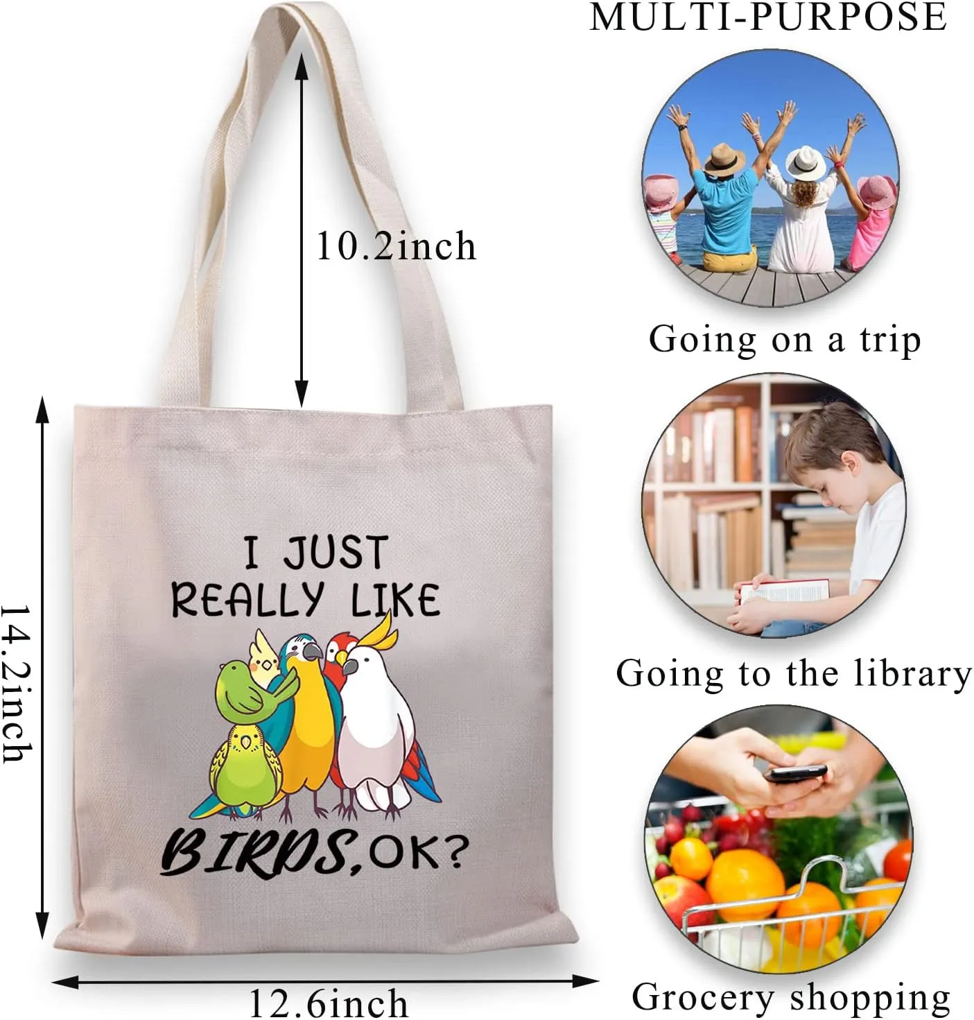 BDPWSS Parrots Lover Tote Bag - Bird Watching & Cockatoo Lovers Gift - Just Really Like Birds