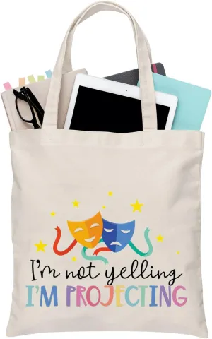BDPWSS Theatre Tote Bag Drama Actor Actress Gift Comedy Tragedy Mask Theatre Bag I'm Not Yelling I'm Projecting Travel Pouch