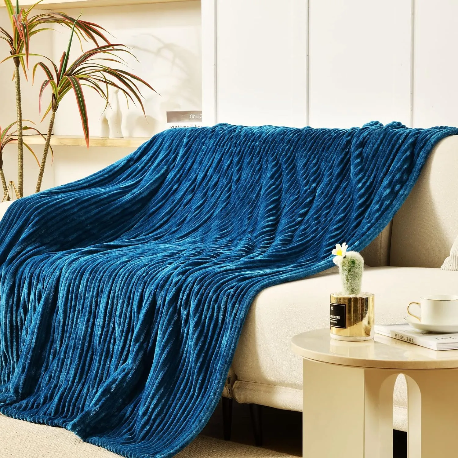 Bearhug Electric Blanket Heated Throw, 50"x60" Ribbed Flannel & Sherpa Fast Heating Blanket, 6 Heating Levels & 4H Auto Off, Over-Heat Protect, ETL, Machine Washable