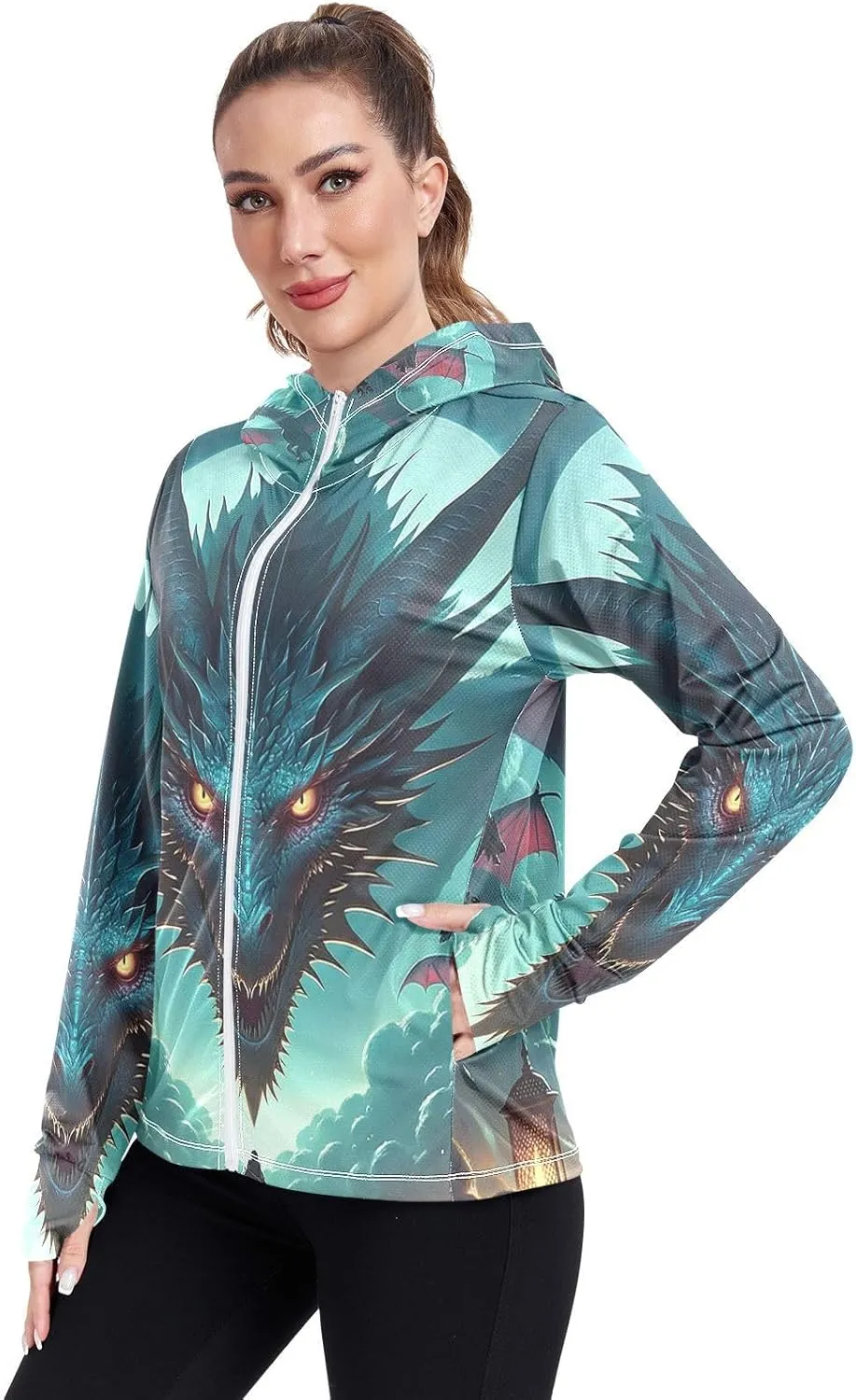 Beast Moonlight Athletic Hoodie Upf 50 , Long Sleeve Zip up Hiking Jacket Women Lightweight