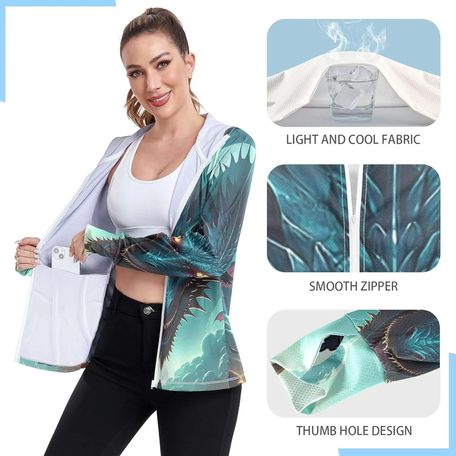 Beast Moonlight Athletic Hoodie Upf 50 , Long Sleeve Zip up Hiking Jacket Women Lightweight