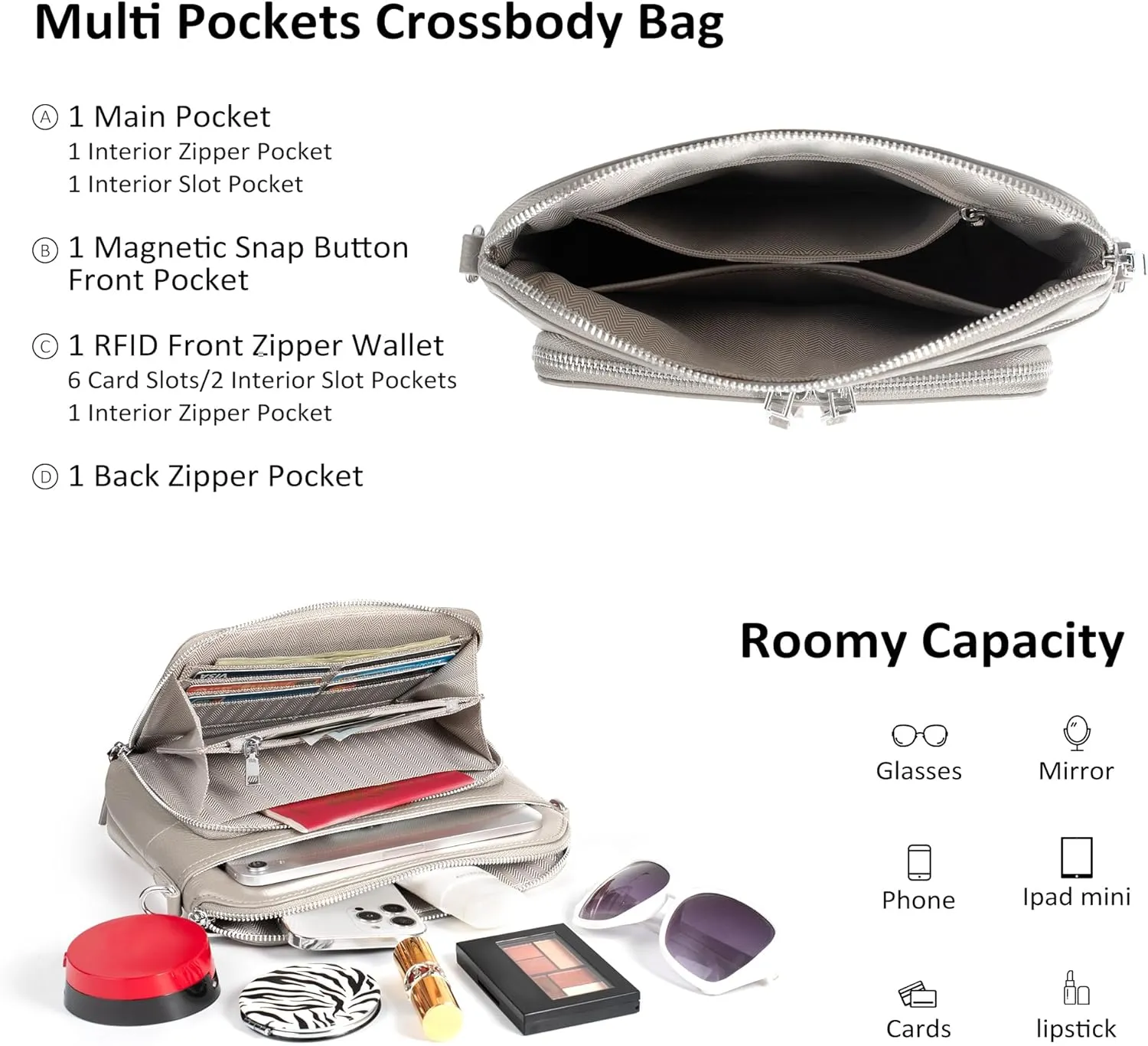 befen Genuine Leather Crossbody Purses for Women, Women's Small Crossbody Shoulder Bag with Built in RFID Wallet