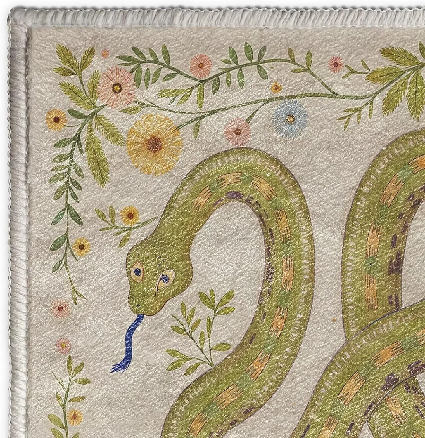Beige Boho Snake Runner Rugs for Kitchen Bedroom Hallway 2×6ft Washable Animal Snake Area Rug Non Skid Indoor Home Decor Floor Mats