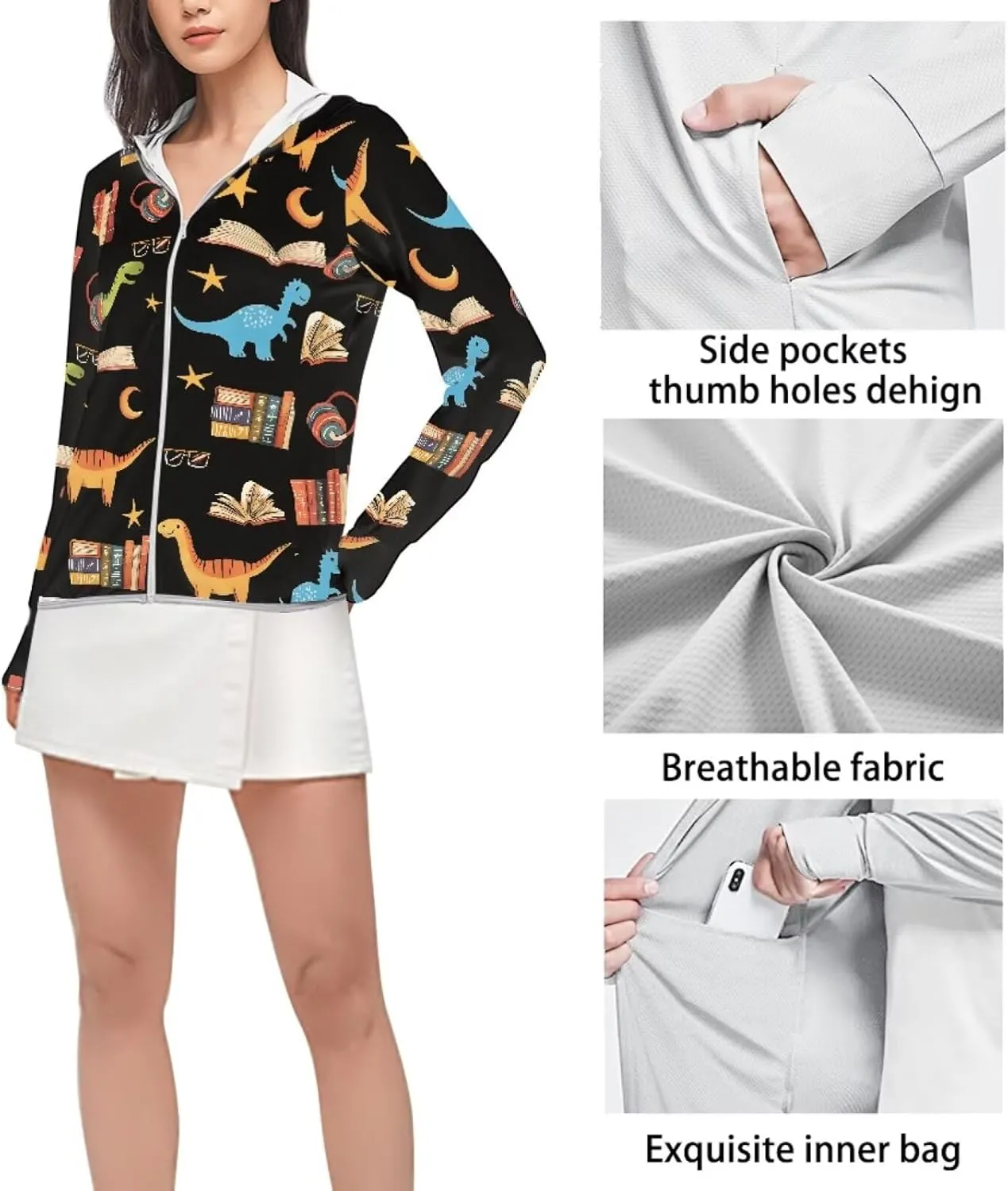 Belidome Long Sleeve Sun Shirt Women UV Protection Hoodie Summer Outdoor Athletic Jacket with Pockets Thumb Holes S-2XL