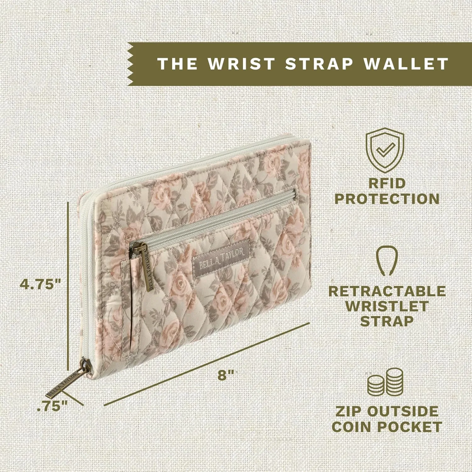 Bella Taylor Wrist Strap Wallet for Women | Multi Card Zip Around Wallet with RFID Protection and Wristlet Strap
