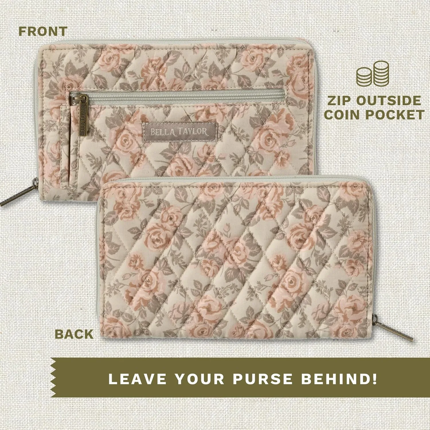 Bella Taylor Wrist Strap Wallet for Women | Multi Card Zip Around Wallet with RFID Protection and Wristlet Strap