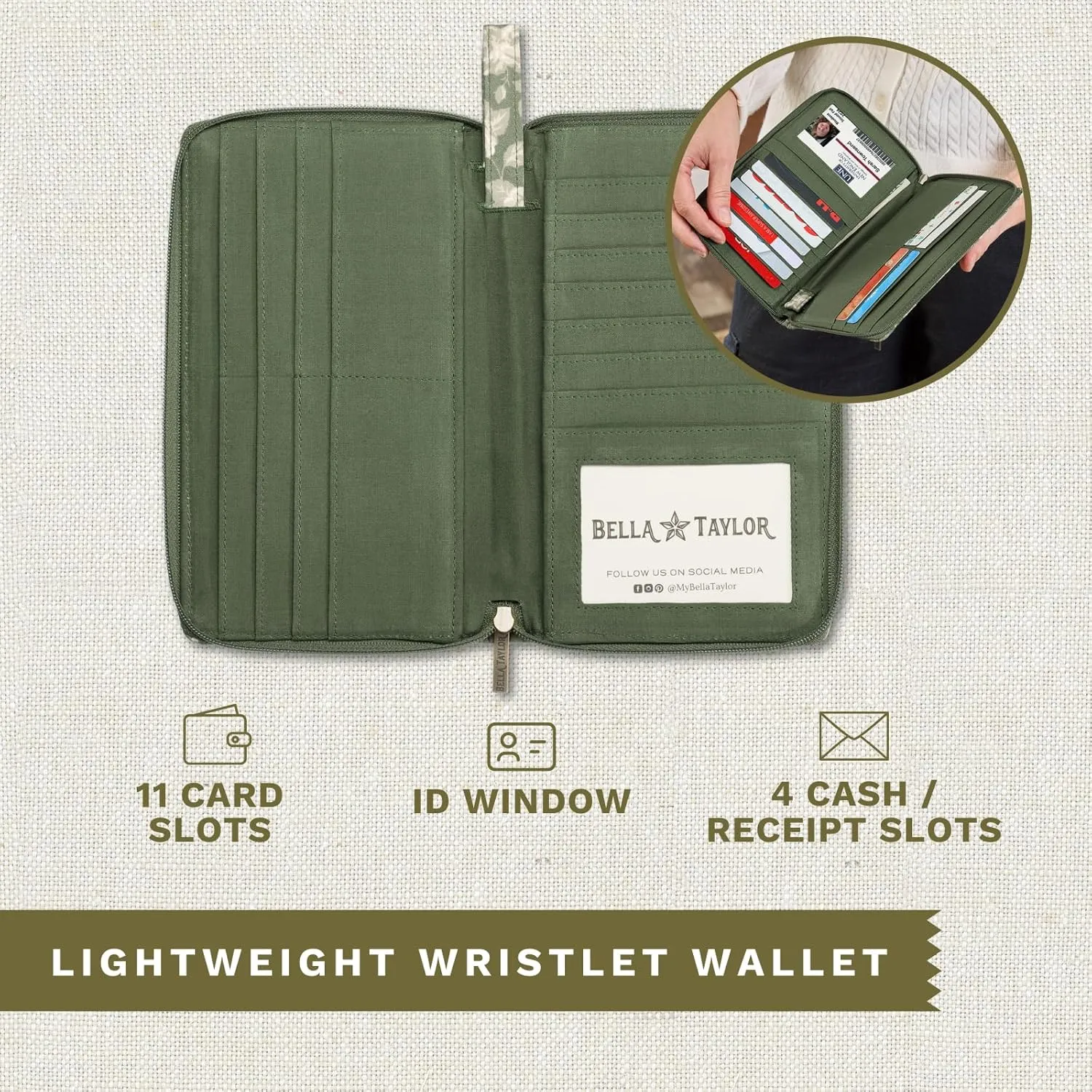 Bella Taylor Wrist Strap Wallet for Women | Multi Card Zip Around Wallet with RFID Protection and Wristlet Strap