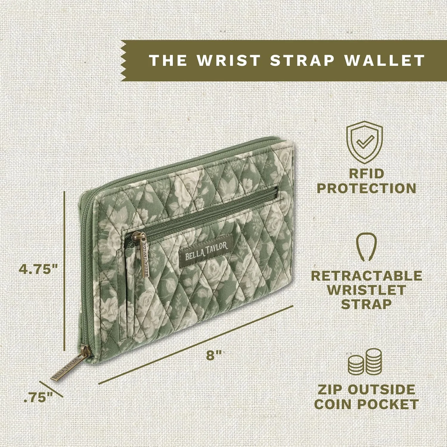 Bella Taylor Wrist Strap Wallet for Women | Multi Card Zip Around Wallet with RFID Protection and Wristlet Strap