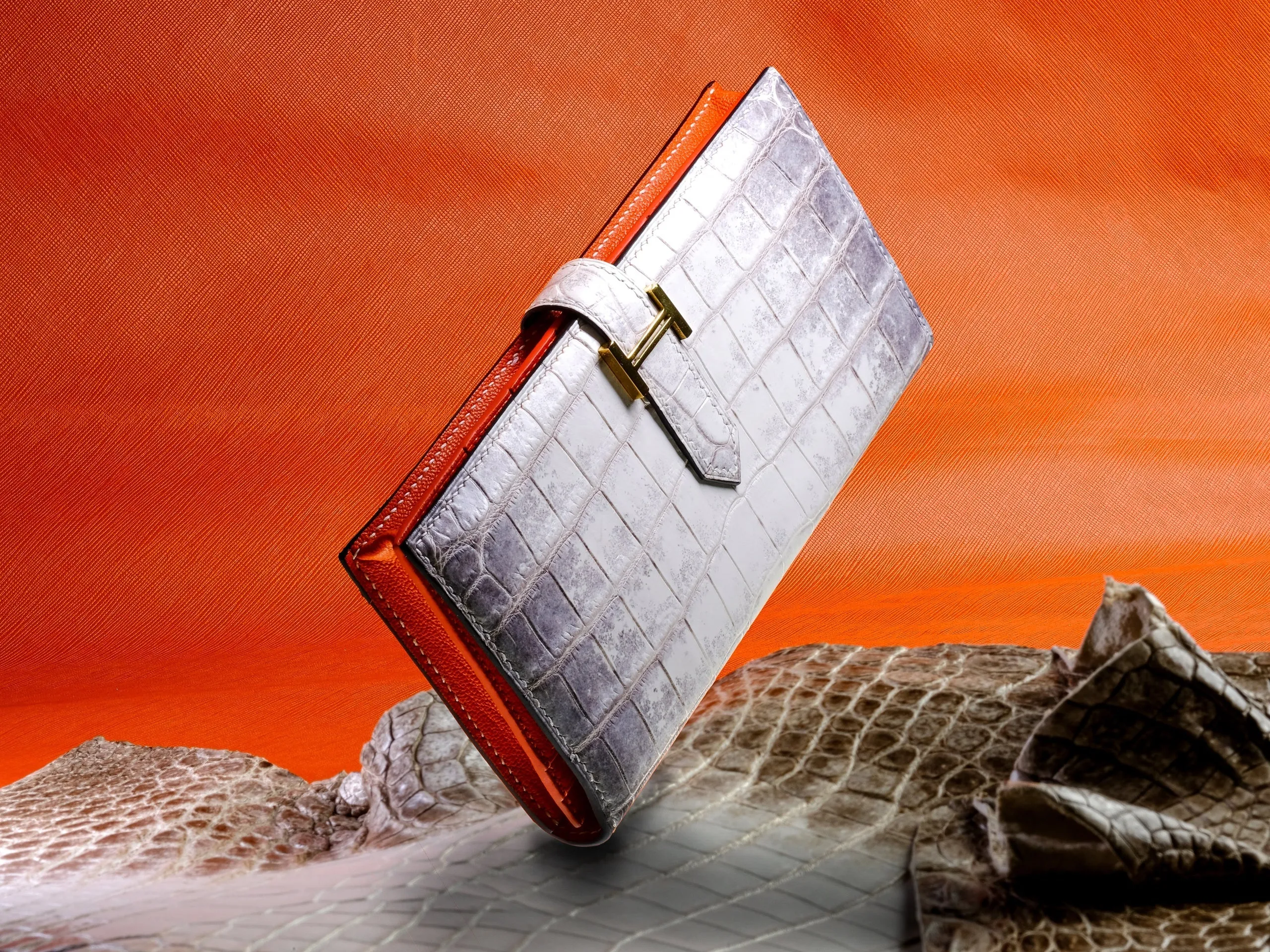 Bespoke Long Wallet in Natural Himalayan Crocodile