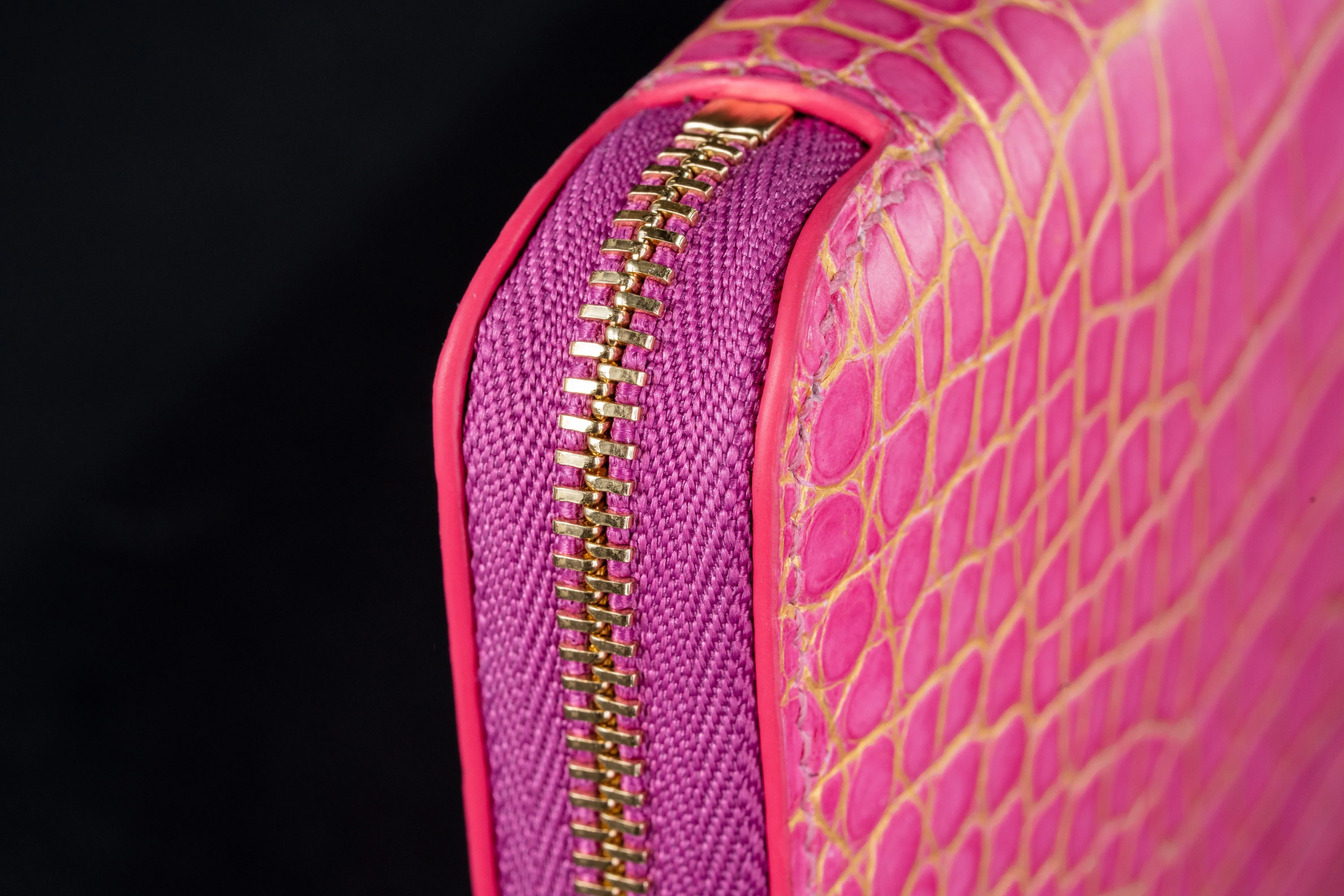 Bespoke Long Wallet in Pink with Gold Pink Alligator