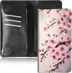 Bifold Wallet for Men Women,Dual Magnetic Clasp Closure PU Leather Long Wallet Clutch Bag with RFID Blocking Money Phone Pockets   Card Slots,Cherry Blossom