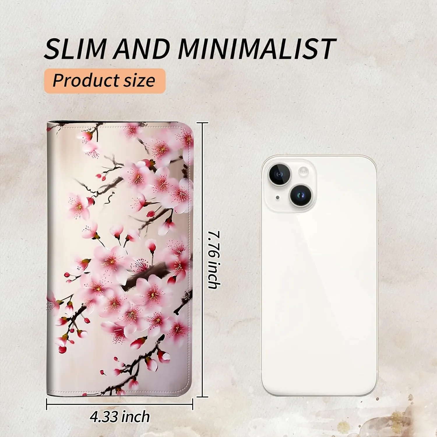 Bifold Wallet for Men Women,Dual Magnetic Clasp Closure PU Leather Long Wallet Clutch Bag with RFID Blocking Money Phone Pockets   Card Slots,Cherry Blossom