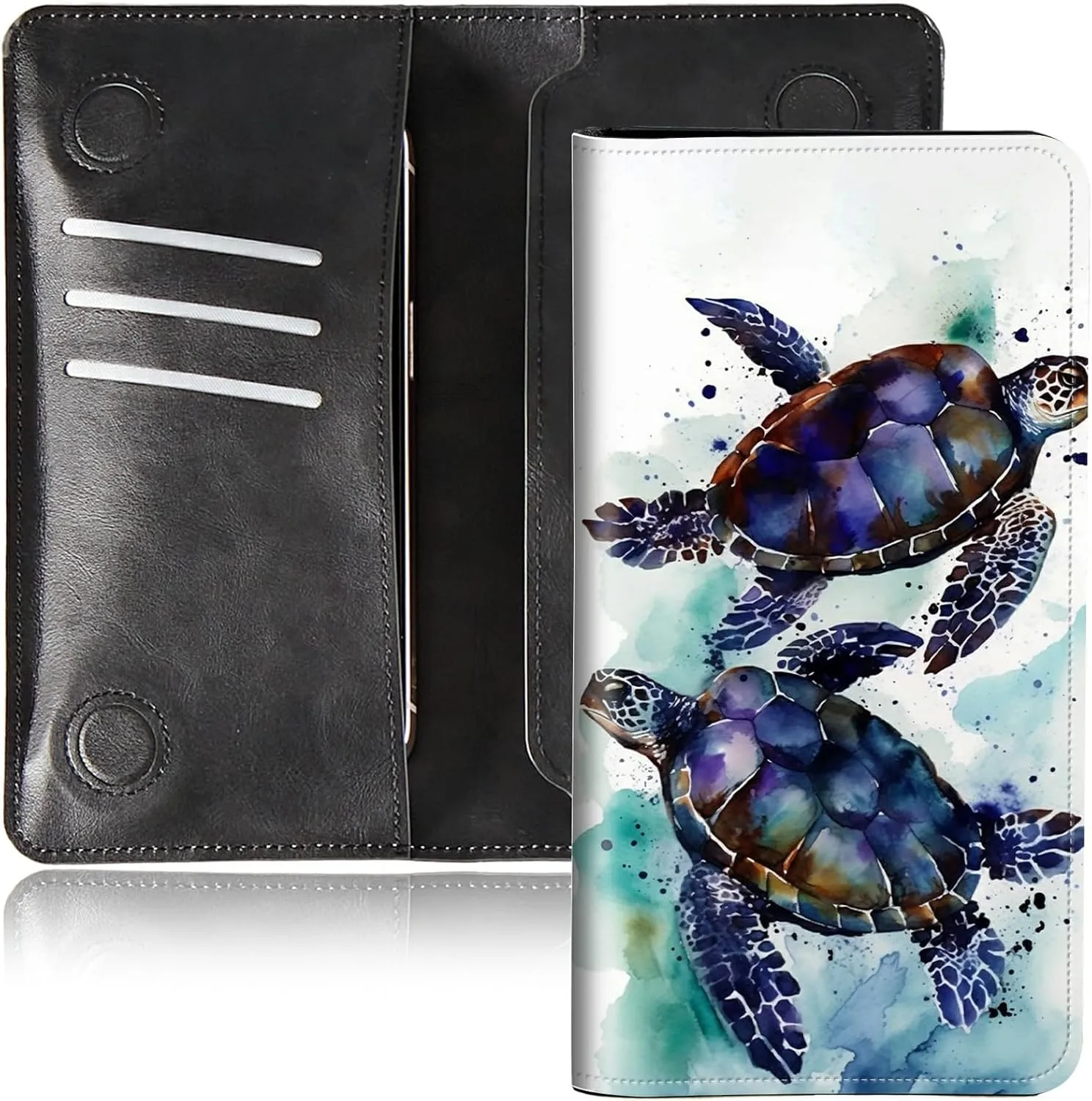 Bifold Wallet for Men Women,Dual Magnetic Clasp Closure PU Leather Long Wallet Clutch Bag with RFID Blocking Money Phone Pockets   Card Slots,Sea Turtle