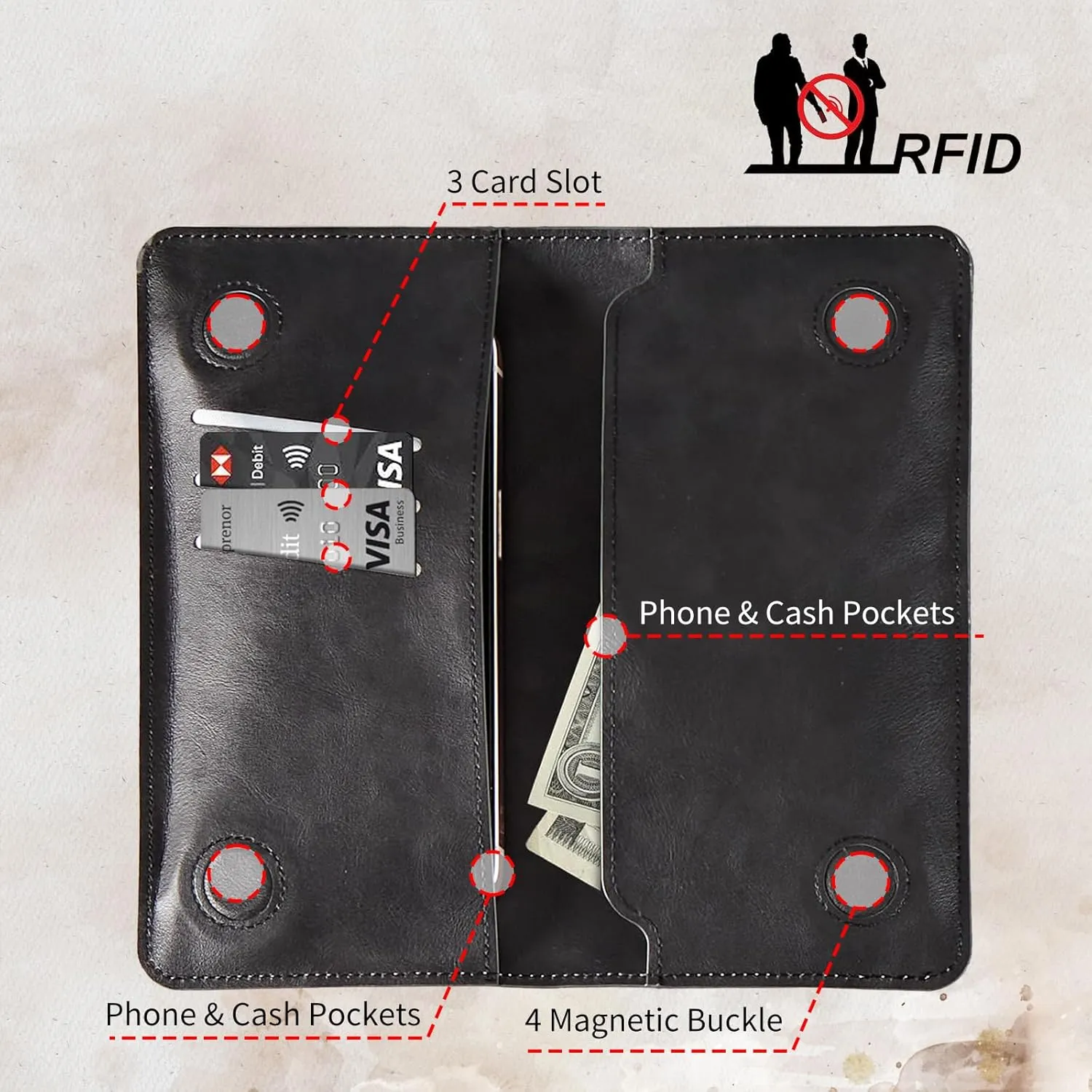 Bifold Wallet for Men Women,Dual Magnetic Clasp Closure PU Leather Long Wallet Clutch Bag with RFID Blocking Money Phone Pockets   Card Slots,Sea Turtle