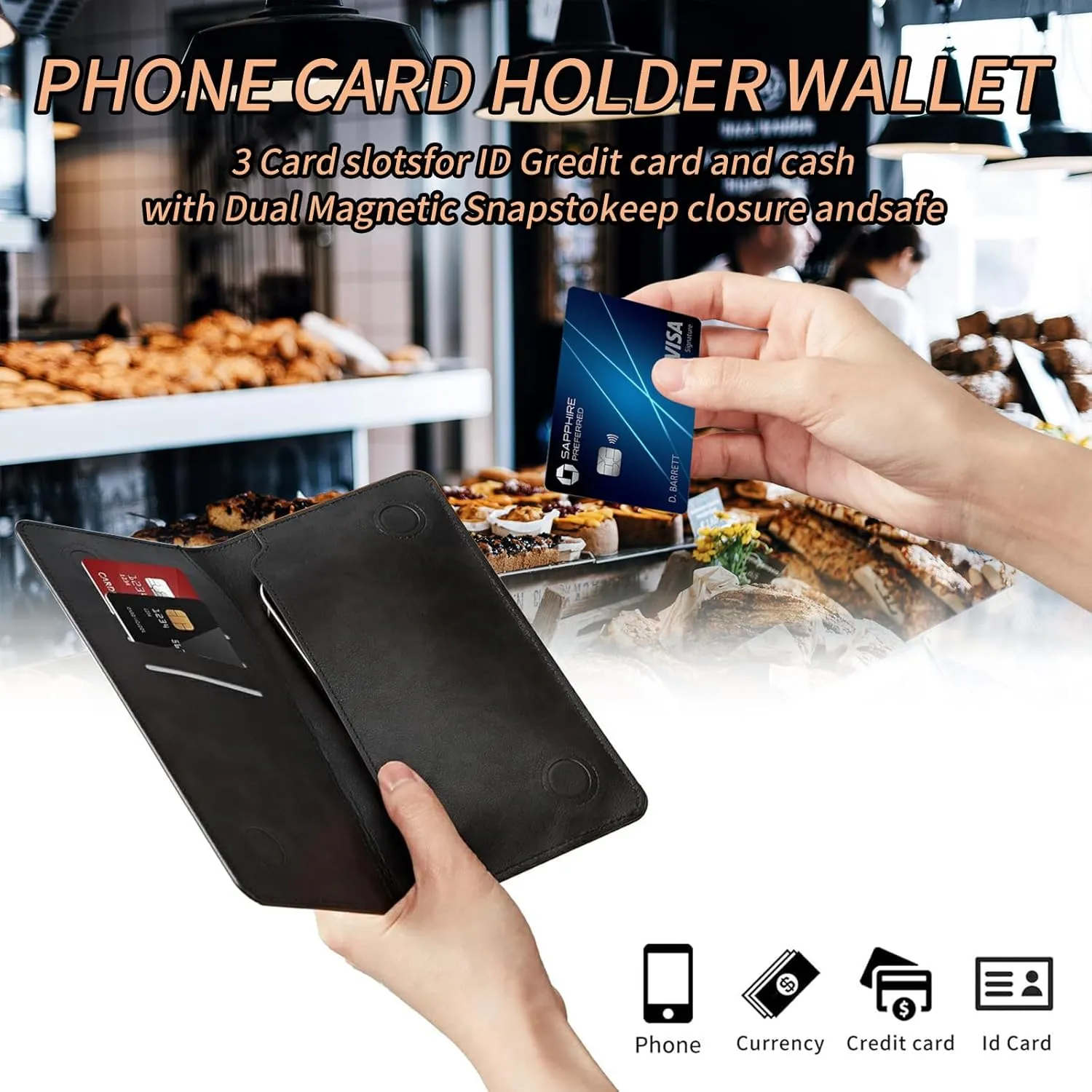 Bifold Wallet for Men Women,Dual Magnetic Clasp Closure PU Leather Long Wallet Clutch Bag with RFID Blocking Money Phone Pockets   Card Slots,Sea Turtle
