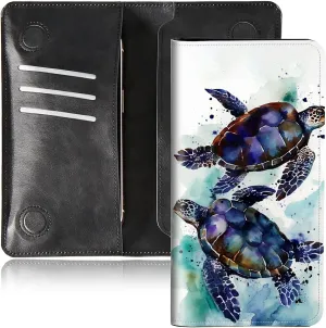 Bifold Wallet for Men Women,Dual Magnetic Clasp Closure PU Leather Long Wallet Clutch Bag with RFID Blocking Money Phone Pockets   Card Slots,Sea Turtle