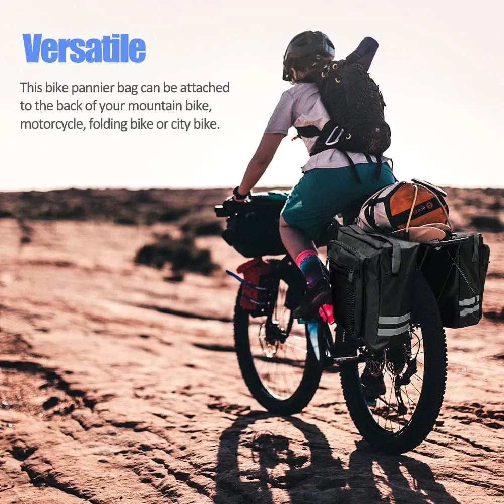 Bike Rear Rack Double Pannier Bag, 30L Waterproof Bicycle Trunk Bag, Bike Pannier Bag with Reflective Trim, for Grocery Shopping Commuter Long Cycling Trip (Black)
