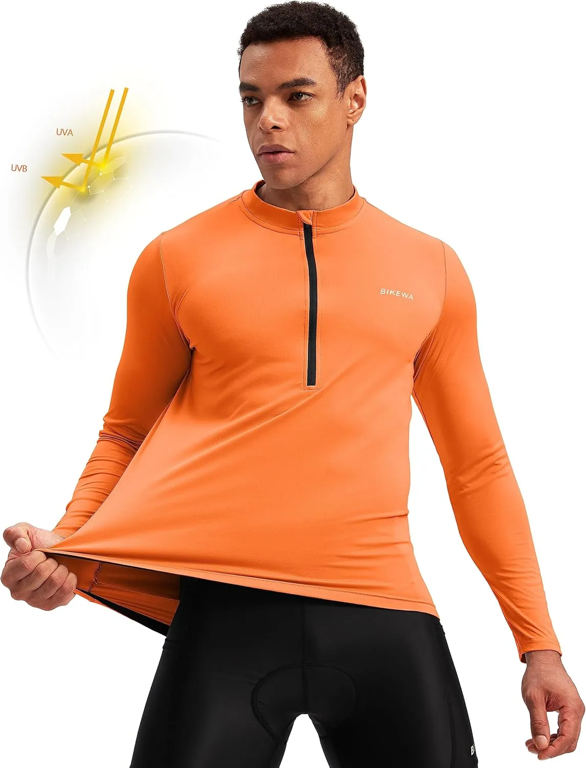 Bikewa Men's Cycling Jersey with 3 1 Rear Zipper Pockets Long Sleeve Moisture Wicking UPF 50  Half Zip Riding Bike Shirts
