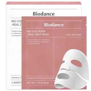 BIODANCE Bio-Collagen Real Deep Mask, Hydrating Overnight Hydrogel Mask, Pore Minimizing, Elasticity Improvement, 34g x4ea.