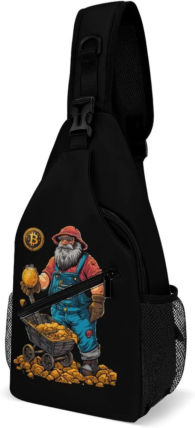 Bitcoin Miner Printed Sling Bag Casual Chest Bags Crossbody Backpack for Men Women Travel Outdoors