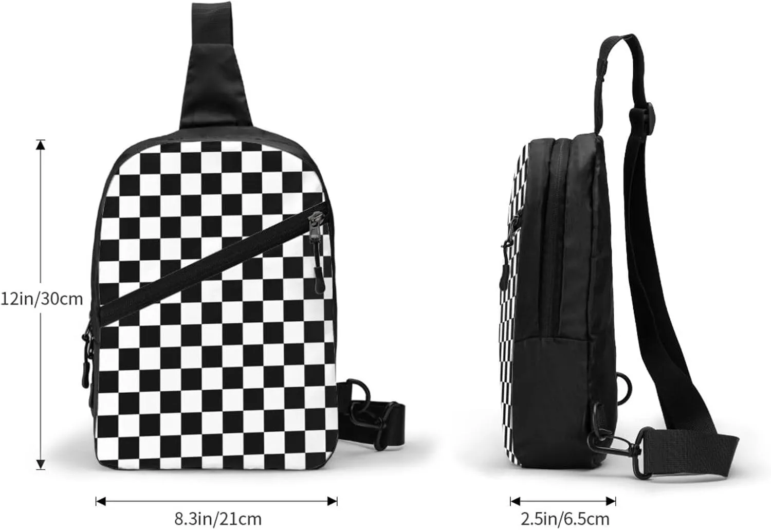 Black and White Checkered Race Flag Portable Sling Bags Packable Crossbody Bag Foldable Sport Daypack Reusable Shoulder Backpack Diagonally Chest Bag for Workout Travel