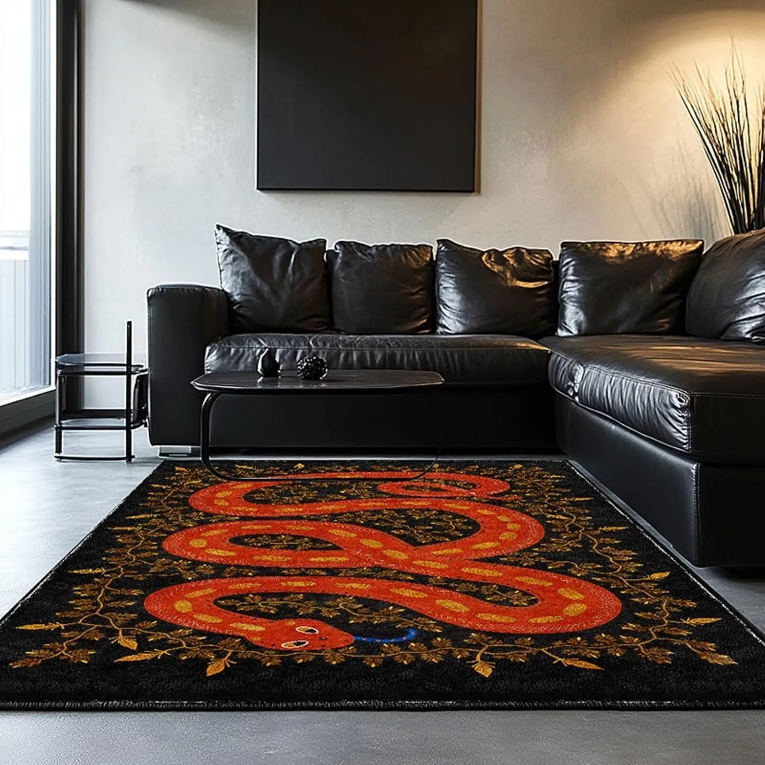 Black Boho Snake Runner Rugs for Kitchen Bedroom Hallway 2×6ft Washable Animal Snake Area Rug Non Skid Indoor Home Decor Floor Mats