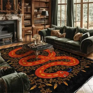 Black Boho Snake Runner Rugs for Kitchen Bedroom Hallway 2×6ft Washable Animal Snake Area Rug Non Skid Indoor Home Decor Floor Mats