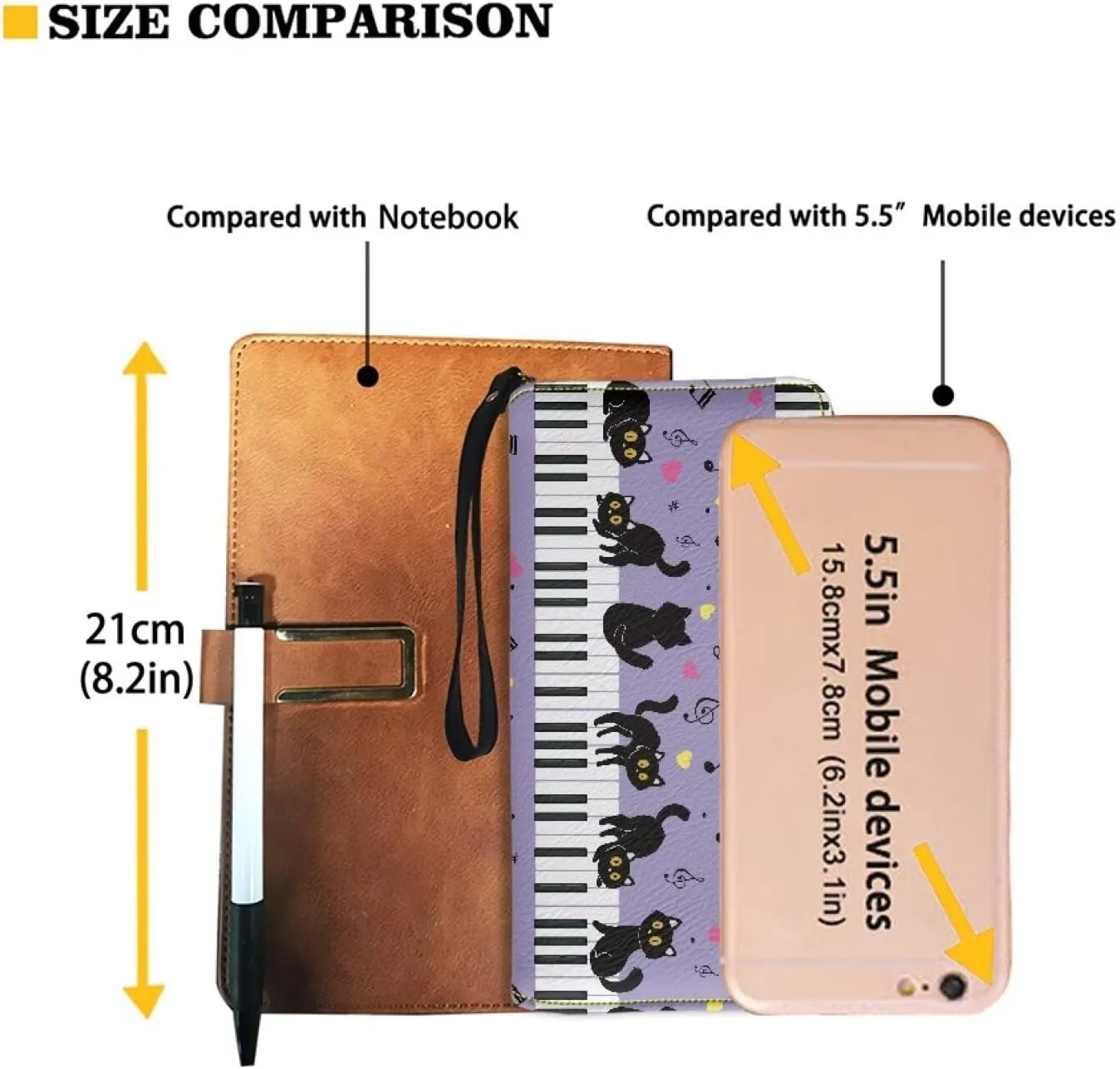 Black Cat Piano Keyboard Purple Long Wallet PU Leather RFID Blocking Coin Purse Card Case Wallet Phone Clutch Handbag Zipper Purse Travel Shopping Purse