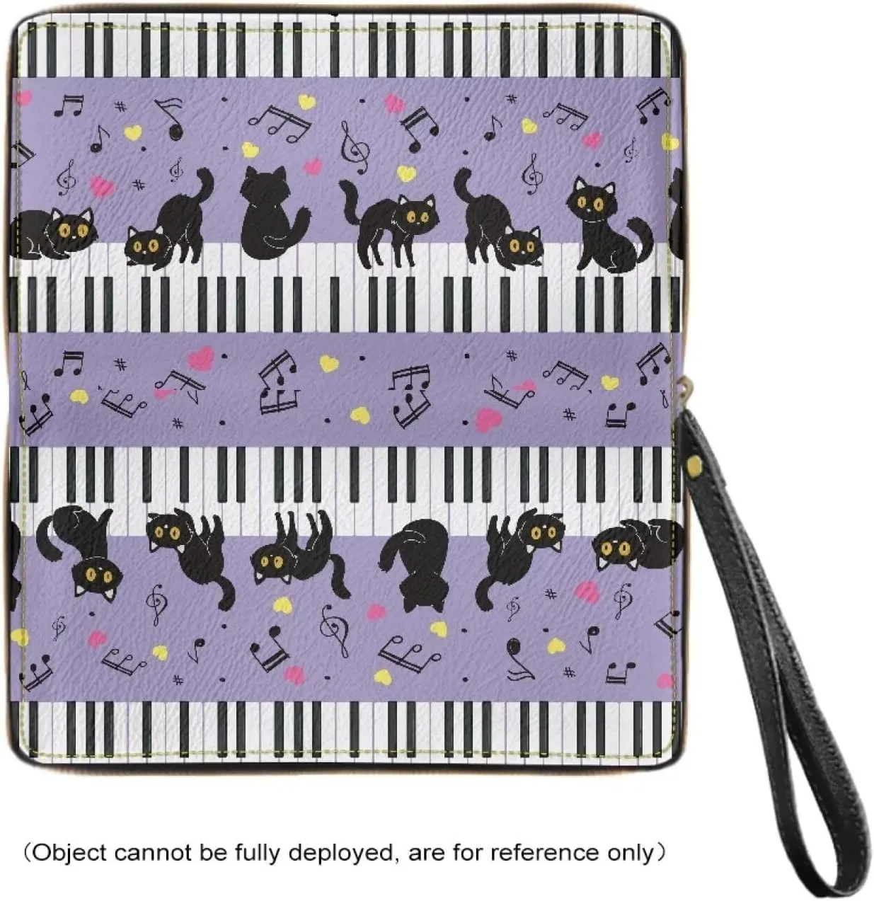 Black Cat Piano Keyboard Purple Long Wallet PU Leather RFID Blocking Coin Purse Card Case Wallet Phone Clutch Handbag Zipper Purse Travel Shopping Purse