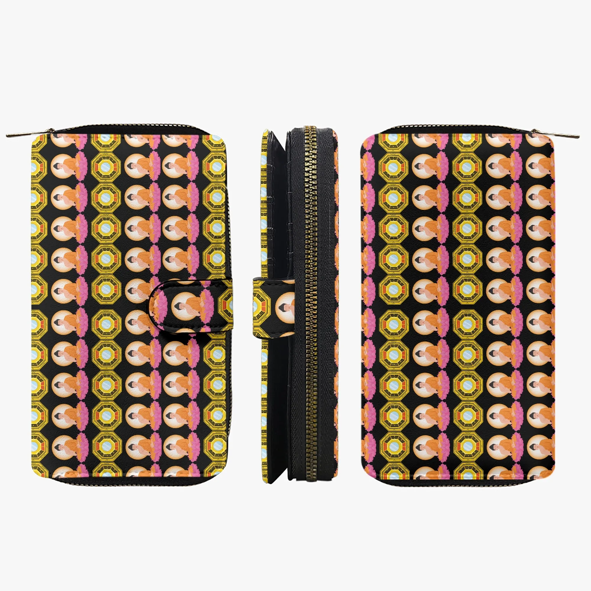Black Fengshui Buddha & Bagua Long Flap Wallet