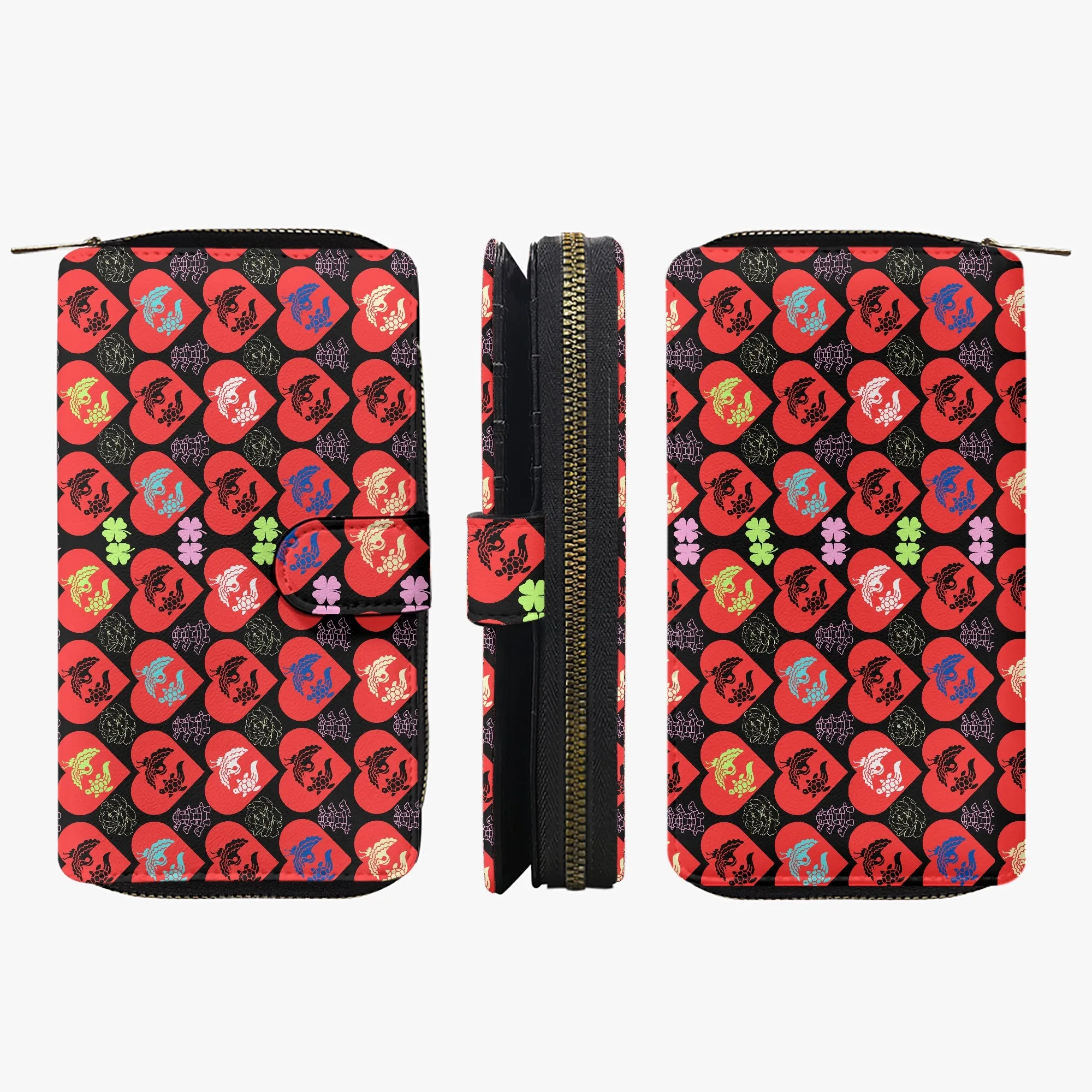 Black Fengshui Turtle & Crane Long Flap Wallet