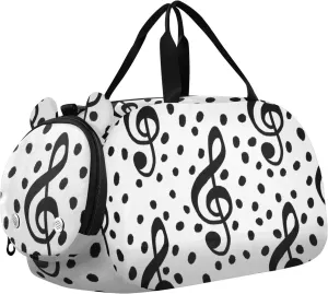 Black Music Treble Clef Pattern Gym Travel Duffel Bag with Shoe Compartment for Boys Girls - Gymnastics Sports Dance Football Travel Bag Teens Weekender Sleepover