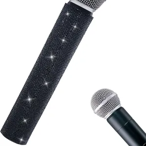 Black Wireless Handheld Sleeve Customize Decor Compatible with Cordless Mic SM58 BETA58 PG58 and More Bling on Stage and Party Show