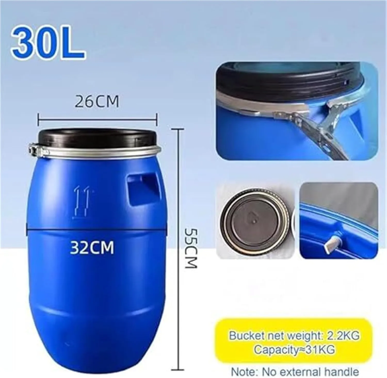 Blue 30L/60L/100L/120L/160L/200L Outdoor Water Tank,Thick Plastic Water Storage Container Portable Water Container Home Storage Bucket Camping Water Storage