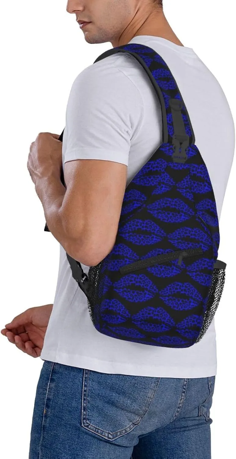 Blue Black Leopard Lips Crossbody Bag Cross Chest Bag Adjustable Sling Backpack Sports Gym Shoulder Bags Travel Cycling Daypack Diagonally Casual Rucksack